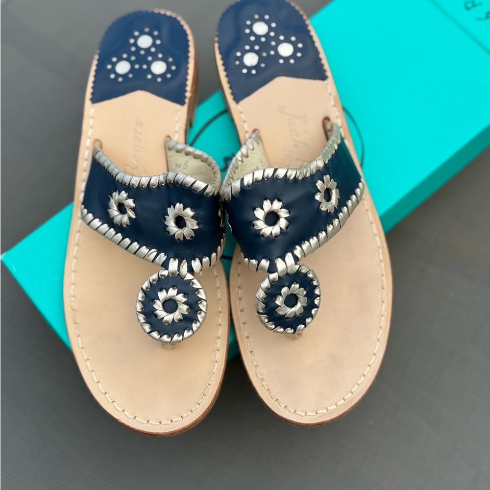 Jack Rogers Women's Navy Sandals with Platinum Accents - size 8M
